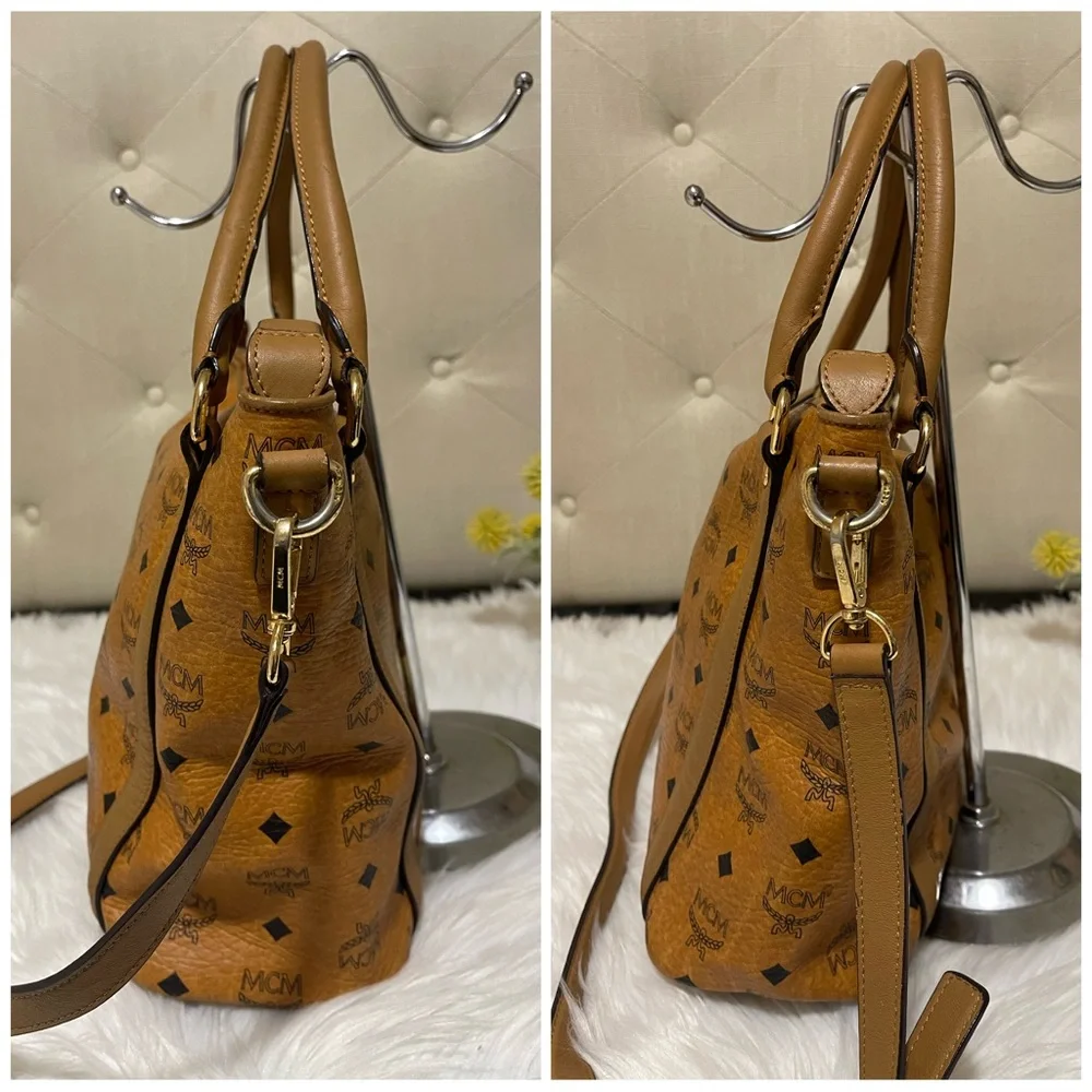 MCM Cognac/Black Visetos Logo Tote Shoulder Bag